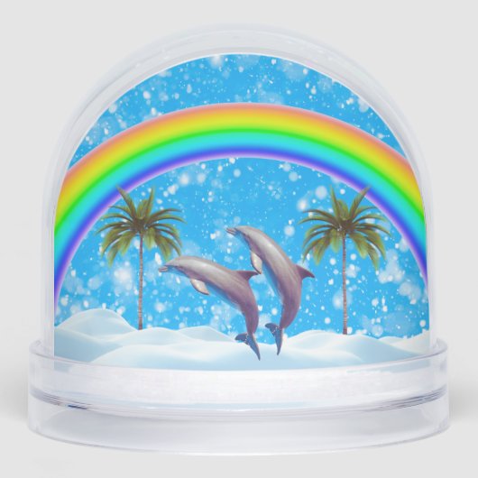 Christmas Y2K Dolphins Rainbow Snow Globe Sneeuwbol (Voorkant)