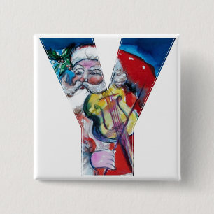 CHRISTMAS Y BRIEF/SANTA MET VIOLIN MONOGRAM VIERKANTE BUTTON 5,1 CM