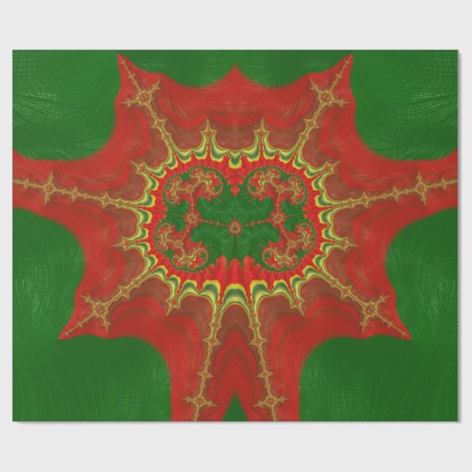 CHRISTMAS ~ Yellow Fractal Pattern Green Red ~ Cadeaupapier (Vlak)
