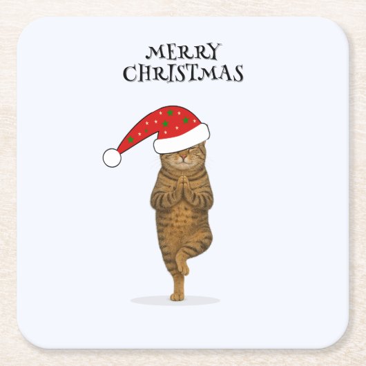 Christmas yoga cat your text kartonnen onderzetters (Voorkant)