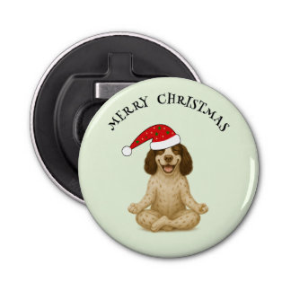 Christmas yoga spaniel your text button flesopener