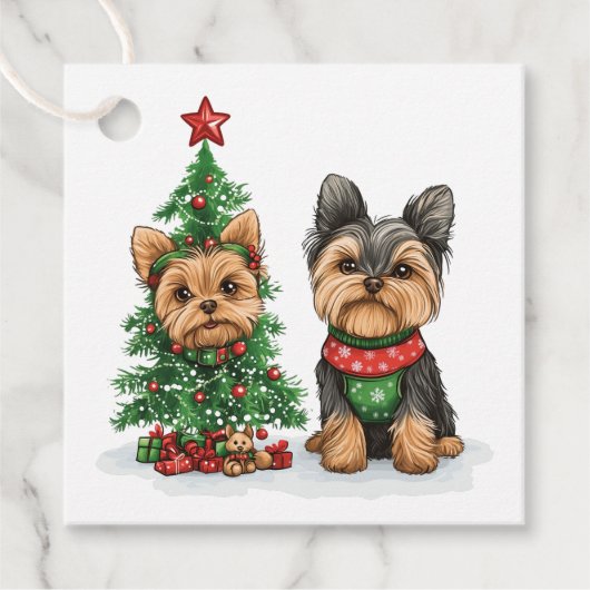 Christmas Yorkie Dogs Bedankjes Labels (Voorkant)