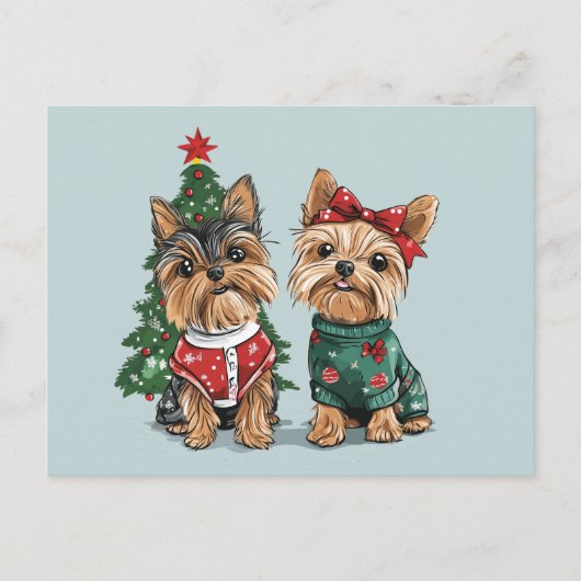 Christmas Yorkie Dogs Briefkaart (Voorkant)
