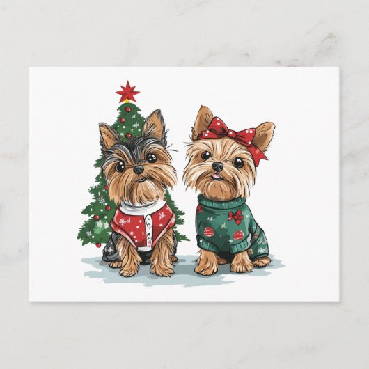 Christmas Yorkie Dogs Briefkaart (Voorkant)