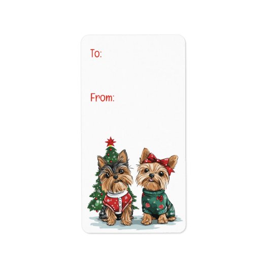Christmas Yorkie Dogs Etiket (Voorkant)
