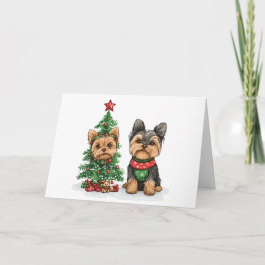 Christmas Yorkie Dogs Feestdagen Kaart (Voorkant)