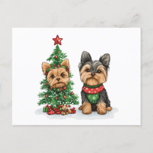 Christmas Yorkie Dogs Feestdagenkaart
