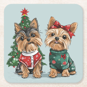 Christmas Yorkie Dogs Kartonnen Onderzetters
