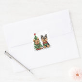 Christmas Yorkie Dogs Vierkante Sticker (Envelop)