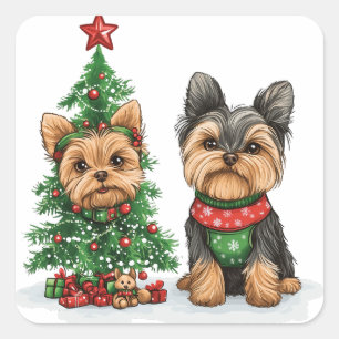 Christmas Yorkie Dogs Vierkante Sticker