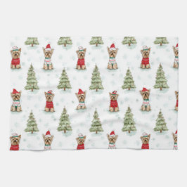 Christmas Yorkies Dog Theedoek