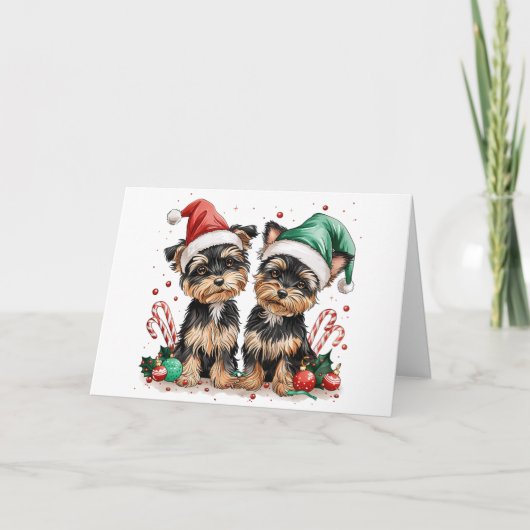 Christmas Yorkshire Terrier Dogs Feestdagen Kaart (Voorkant)
