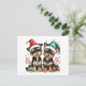 Christmas Yorkshire Terrier Dogs Feestdagenkaart (Staand voorkant)