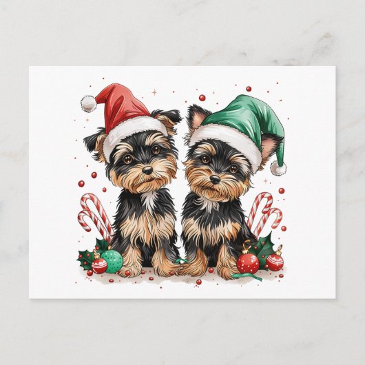 Christmas Yorkshire Terrier Dogs Feestdagenkaart (Voorkant)