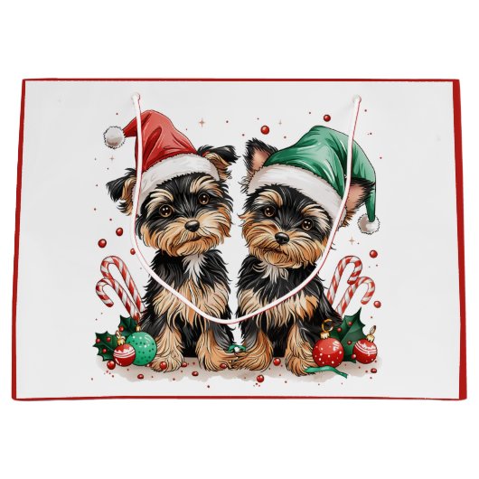 Christmas Yorkshire Terrier Dogs Groot Cadeauzakje (Voorkant)