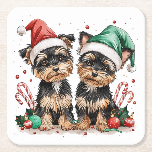 Christmas Yorkshire Terrier Dogs Kartonnen Onderzetters (Voorkant)