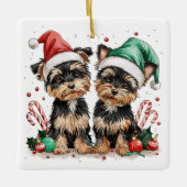 Christmas Yorkshire Terrier Dogs Keramisch Ornament (Voorkant)