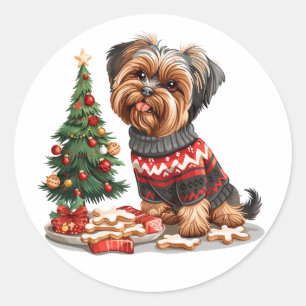 Christmas Yorkshire Terrier Dogs Ronde Sticker