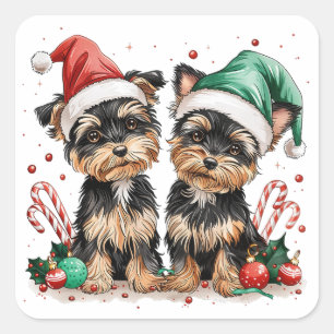 Christmas Yorkshire Terrier Dogs Vierkante Sticker