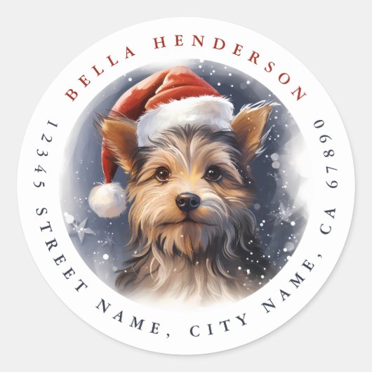 Christmas Yorkshire Terrier Ronde Stickers (Voorkant)