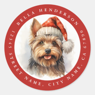 Christmas Yorkshire Terrier Ronde Stickers