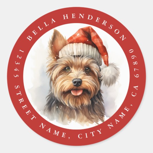 Christmas Yorkshire Terrier Ronde Stickers (Voorkant)