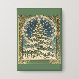 Christmas Yule Tree Snowflakes and Stars Art Nouve Button