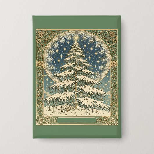Christmas Yule Tree Snowflakes and Stars Art Nouve Button (Voorkant)