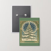 Christmas Yule Tree Snowflakes and Stars Art Nouve Button (Voorkant / Achterkant)