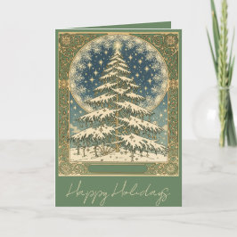 Christmas Yule Tree Snowflakes and Stars Art Nouve Feestdagen Kaart