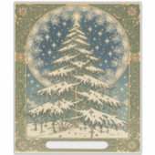 Christmas Yule Tree Snowflakes and Stars Art Nouve Sticker (Voorkant)