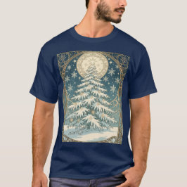 Christmas Yule Tree With Snow And Star-Shaped  T-shirt