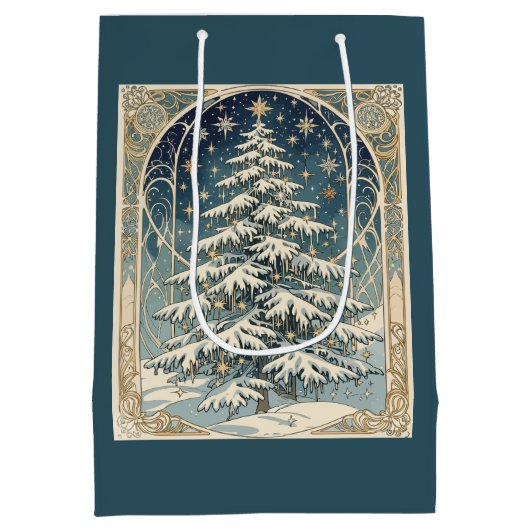 Christmas Yule Tree With Snow Laden Branches Medium Cadeauzakje (Achterkant)