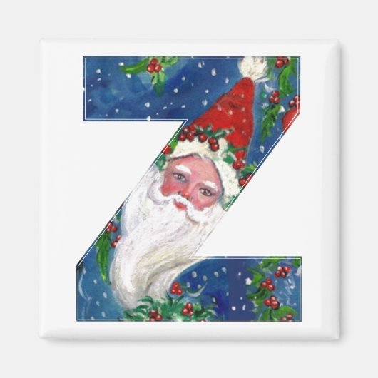 CHRISTMAS Z LETTER/SANTA RED RIBBON MONOGRAM MAGNEET (Voorkant)