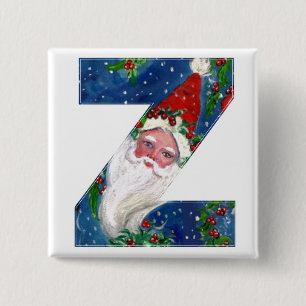 CHRISTMAS Z LETTER/SANTA RED RIBBON MONOGRAM VIERKANTE BUTTON 5,1 CM