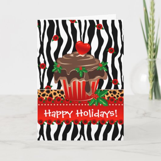 Christmas Zebra Cupcake Leopard Heart Feestdagen Kaart (Voorkant)