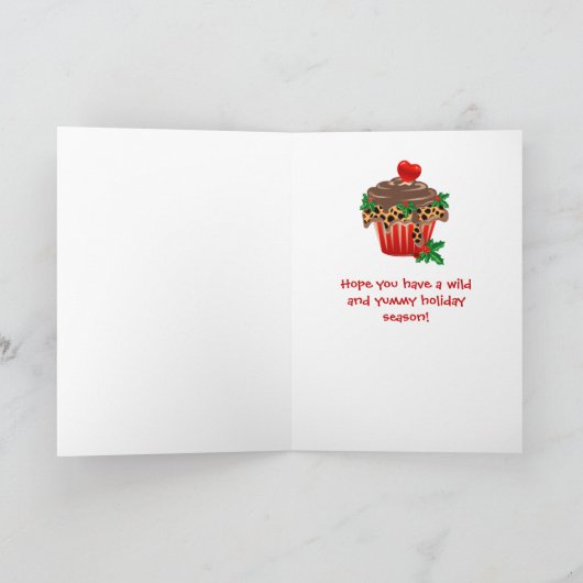 Christmas Zebra Cupcake Leopard Heart Feestdagen Kaart (Binnen)