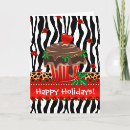 Christmas Zebra Cupcake Leopard Heart Feestdagen Kaart