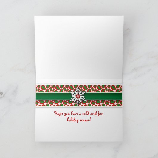 Christmas Zebra Leopard Snowflake Ruby Feestdagen Kaart (Binnen)