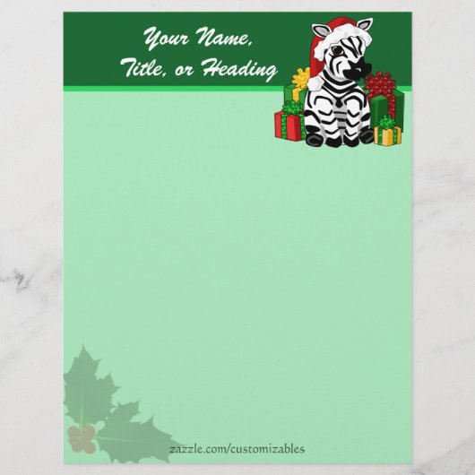 Christmas Zebra Letterhead Persoonlijk Briefhoofd (Voorkant)