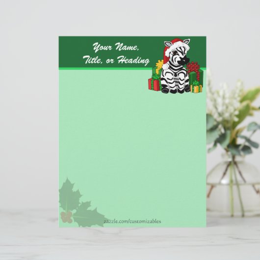 Christmas Zebra Letterhead Persoonlijk Briefhoofd (Staand voorkant)