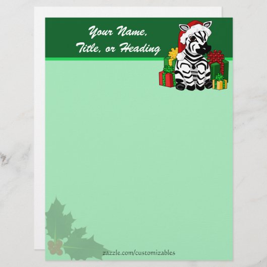 Christmas Zebra Letterhead Persoonlijk Briefhoofd (Voorkant / Achterkant)