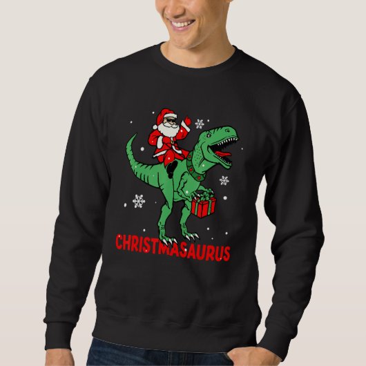 Christmasaurus Santa Dinosaur Rex Christmas Pajama Trui (Voorkant)