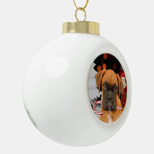 Christmasn boxer Dog Round Ornament (Links)