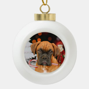 Christmasn boxer Dog Round Ornament