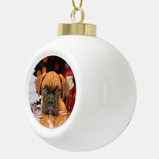 Christmasn boxer Dog Round Ornament (Rechts)