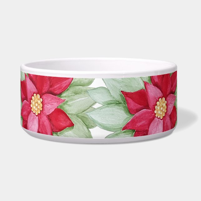 ChristmasStar Poinsettia Waterverf Handgeschilderd Voerbakje (Voorkant)