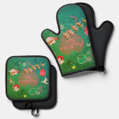 Christmassy Oven Mitt and Pot Holders Ovenwant & Pannenlap Set (Voorkant / Achterkant)