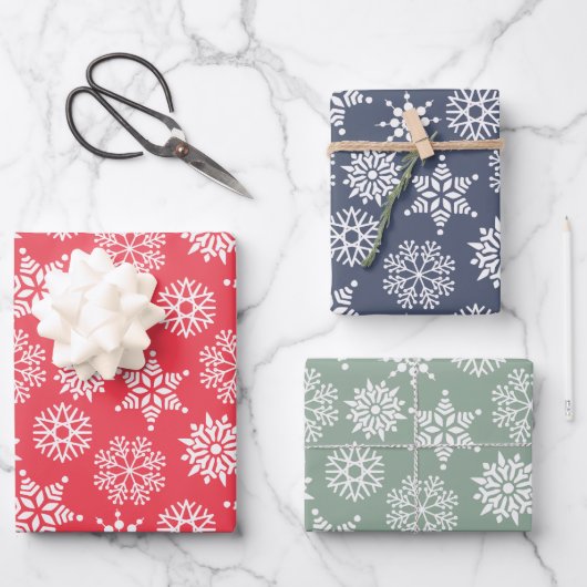 Christmast Snowflake Red Green Blue Pattern Inpakpapier Vel (Voorkant)