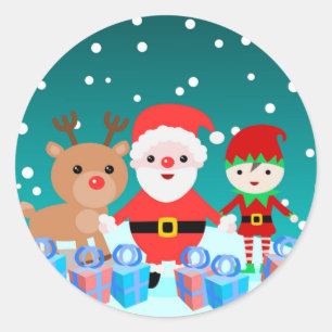 CHRISTMASTIEK WITH SANTA AND HIS FRIENDS RONDE STICKER